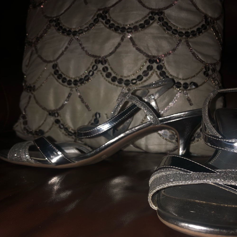 Silver sparkly kitten heels